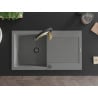 Mexen Leo 1-bowl granite sink with drainer and Aster kitchen tap, grey - 6501-71-73450-57-B