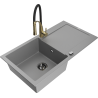 Mexen Leo 1-bowl granite sink with drainer and Aster kitchen tap, grey - 6501-71-73450-57-B