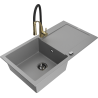 Mexen Leo 1-compartment granite sink with a drip tray and kitchen mixer tap Aster, Grey - 6501-71-73450-57-B