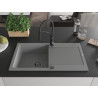 Mexen Leo granite kitchen sink 1-bowl with drainer and Aster kitchen faucet, gray - 6501-71-73450-70-B