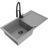 Mexen Leo 1-bowl granite sink with drainer and Aster kitchen tap, grey - 6501-71-73450-70-B