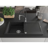 Mexen Leo granite sink 1-bowl with drainer and kitchen faucet Aster, black/silver metallic - 6501-73-73450-07