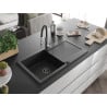 Mexen Leo Granite 1-Bowl Sink with Drainer and Kitchen Faucet Aster, Black/Silver Metallic - 501-73-73450-07-B