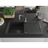 Mexen Leo Granite 1-Bowl Sink with Drainer and Kitchen Faucet Aster, Black/Silver Metallic - 501-73-73450-07-B