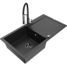 Mexen Leo 1-bowl granite sink with drainer and Aster kitchen tap, black/silver metallic - 501-73-73450-07-B