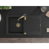 Mexen Leo granite single-bowl kitchen sink with drainer and Aster kitchen faucet, black/silver metallic - 6501-73-73450-57-G