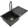 Mexen Leo granite single-bowl kitchen sink with drainer and Aster kitchen faucet, black/silver metallic - 6501-73-73450-57-G