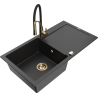 Mexen Leo granite sink 1-bowl with drainer and kitchen faucet Aster, black/silver metallic - 6501-73-73450-57-G