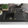Mexen Leo granite sink 1-bowl with drainer and kitchen faucet Aster, black/silver metallic - 6501-73-73450-57-G
