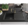 Mexen Leo granite kitchen sink single-bowl with drainer and kitchen faucet Aster, black/silver metallic - 6501-73-73450-57-B