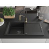 Mexen Leo granite sink 1-bowl with drainer and kitchen faucet Aster, black/silver metallic - 6501-73-73450-57-B