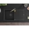 Mexen Leo granite sink 1-bowl with drainer and kitchen faucet Aster, black/silver metallic - 6501-73-73450-57-B