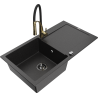 Mexen Leo granite kitchen sink single-bowl with drainer and kitchen faucet Aster, black/silver metallic - 6501-73-73450-57-B