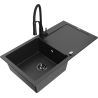 Mexen Leo 1-bowl granite sink with drainer and Aster kitchen faucet, black/silver metallic - 6501-73-73450-70-B