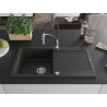 Mexen Leo granite kitchen sink 1-bowl with drainer and kitchen faucet Aster, black/gold metallic - 6501-75-73450-07
