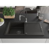 Mexen Leo granite sink with 1 bowl, drainer and Aster kitchen faucet, black/gold metallic - 6501-75-73450-07-B