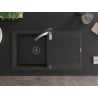 Mexen Leo granite sink with 1 bowl, drainer and Aster kitchen faucet, black/gold metallic - 6501-75-73450-07-B
