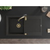 Mexen Leo Black/Gold Metallic Granite Single-Bowl Sink with Drainer and Aster Kitchen Faucet - 6501-75-73450-57-G