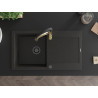 Mexen Leo granite kitchen sink with one compartment and drainer with Aster kitchen faucet, black/golden metallic
