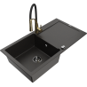 Mexen Leo granite kitchen sink 1-bowl with drainer and kitchen faucet Aster, black/gold metallic - 6501-75-73450-57-B
