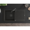 Mexen Leo 1-bowl granite sink with drainer and Aster kitchen faucet, black/gold metallic - 6501-75-73450-70-B