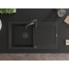 Mexen Leo 1-bowl granite sink with drainer and kitchen faucet Aster, black/gold metallic - 6501-75-73450-70-B