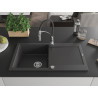 Mexen Leo 1-bowl granite sink with drainer and Aster kitchen faucet, black speckled - 6501-76-73450-07