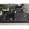 Mexen Leo granite sink 1-bowl with drainer and Aster kitchen faucet, black speckled - 6501-76-73450-07