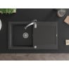Mexen Leo granite sink 1-bowl with drainer and Aster kitchen faucet, black speckled - 6501-76-73450-07