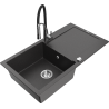 Mexen Leo granite sink 1-bowl with drainer and Aster kitchen tap, black speckled - 6501-76-73450-07