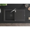 Mexen Leo 1-bowl granite sink with drainer and Aster kitchen faucet, speckled black - 6501-76-73450-07-B