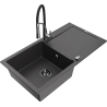 Mexen Leo 1-bowl granite sink with drainer and Aster kitchen faucet, speckled black - 6501-76-73450-07-B