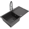 Mexen Leo granite sink 1-bowl with drainer and Aster kitchen tap, speckled black - 6501-76-73450-07-B