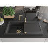 Mexen Leo granite kitchen sink 1-compartment with drainer and kitchen faucet Aster, black speckled - 6501-76-73450-57-G