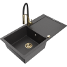 Mexen Leo granite kitchen sink 1-bowl with drainer and kitchen faucet Aster, black speckled - 6501-76-73450-57-G