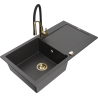Mexen Leo granite kitchen sink 1-compartment with drainer and kitchen faucet Aster, black speckled - 6501-76-73450-57-G