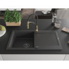 Mexen Leo granite sink 1-bowl with drainer and Aster kitchen faucet, speckled black - 6501-76-73450-57-B