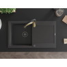 Mexen Leo 1-bowl granite sink with drainer and kitchen faucet Aster, speckled black - 6501-76-73450-57-B