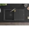 Mexen Leo granite sink single-bowl with drainer and Aster kitchen tap, black speckled - 6501-76-73450-57-B