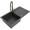 Mexen Leo 1-bowl granite sink with drainer and kitchen faucet Aster, speckled black - 6501-76-73450-57-B
