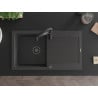 Mexen Leo granite kitchen sink 1-bowl with drainer and Aster kitchen tap, black speckled - 6501-76-73450-70-B