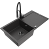 Mexen Leo 1-bowl granite sink with drainer and Aster kitchen faucet, speckled black - 6501-76-73450-70-B
