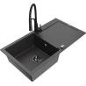 Mexen Leo granite sink 1-bowl with drainer and kitchen faucet Aster, black speckled - 6501-76-73450-70-B