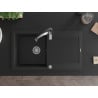 Mexen Leo granite kitchen sink 1-bowl with drainer and Aster kitchen faucet, black - 6501-77-73450-07