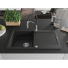 Mexen Leo 1-compartment granite sink with drainer and kitchen faucet Aster, black - 6501-77-73450-07