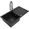 Mexen Leo 1-compartment granite sink with a drip tray and kitchen mixer tap Aster, Black - 6501-77-73450-07-B