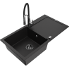 Mexen Leo granite sink 1-bowl with drainer and Aster kitchen faucet, black - 6501-77-73450-07-B