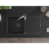 Mexen Leo granite sink 1-bowl with drainer and Aster kitchen faucet, black - 6501-77-73450-07-B