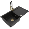 Mexen Leo 1-bowl granite sink with drainer and Aster kitchen faucet, black - 6501-77-73450-57-G