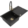 Mexen Leo granite sink 1-bowl with drainer and kitchen faucet Aster, black - 6501-77-73450-57-G